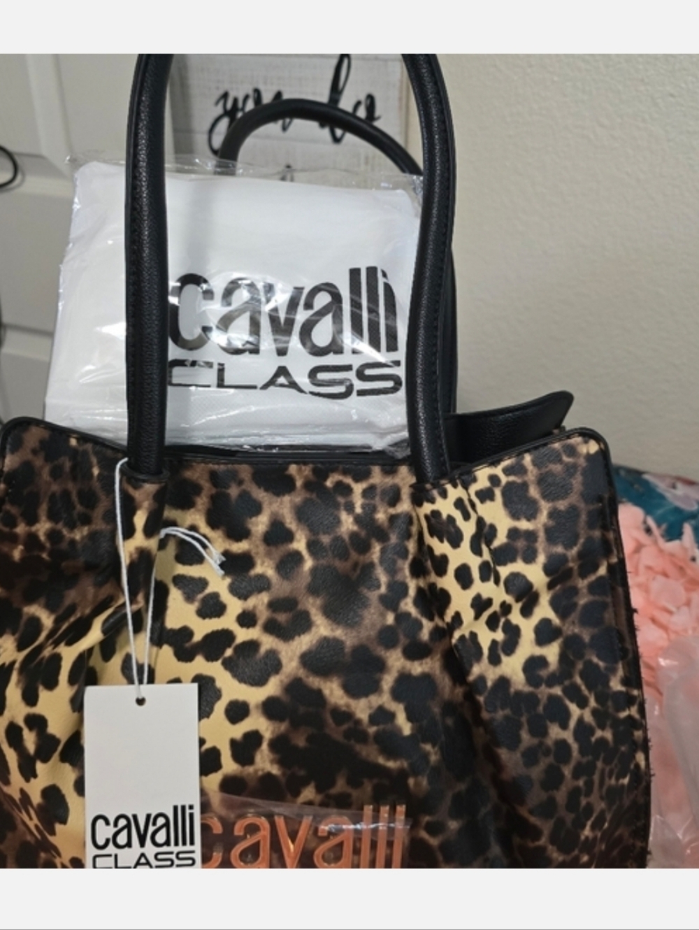 CAVALLI CLASS Cinque Ruched Shopper Bag Leopard Print - Picture 4 of 5